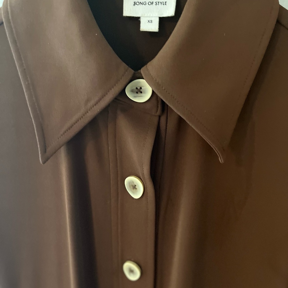 Song of Style button up brown long sleeve midi dress - Picture 3 of 9